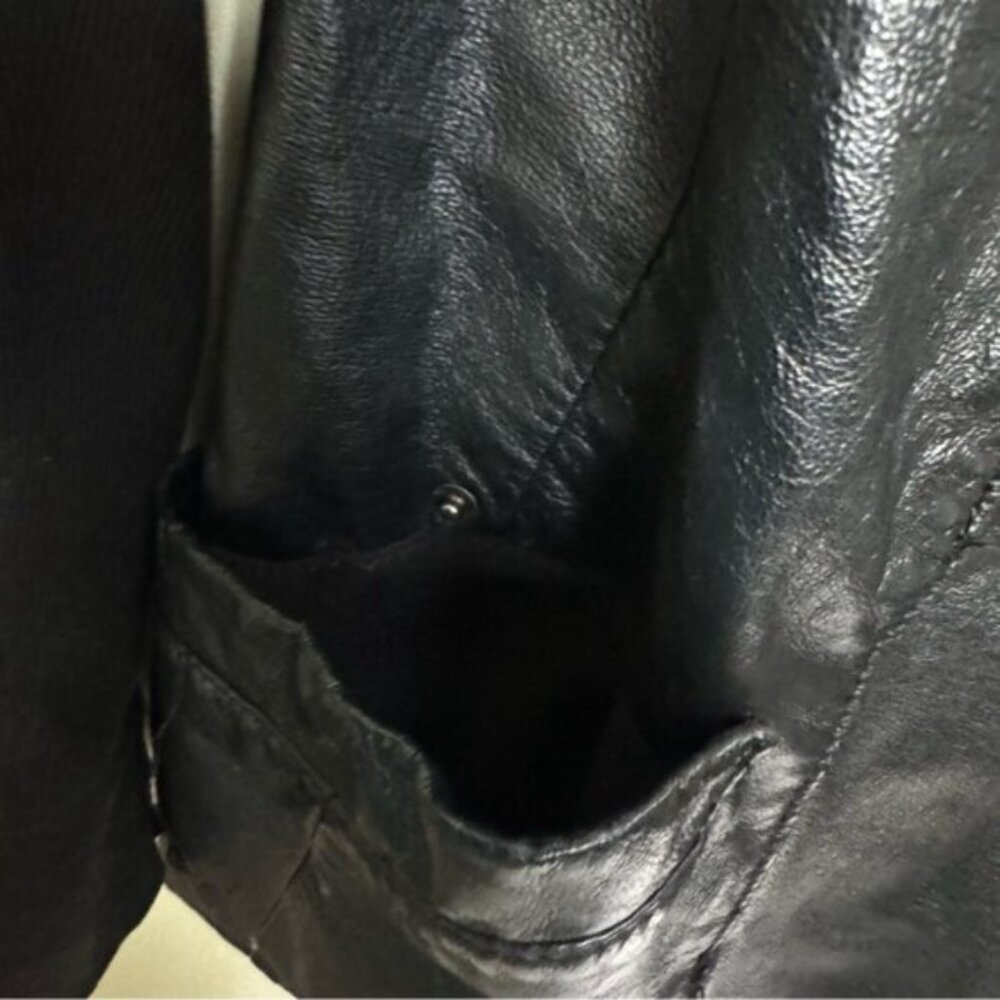Daniel Leather Open Shawl Collar Jacket Blazer Ties Ribbed Stretch Sides Pockets - Picture 8 of 16
